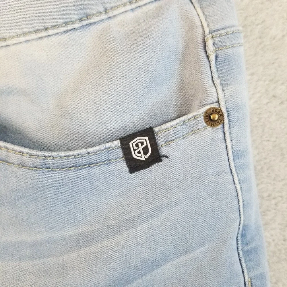 Born Primitive Shorts Mens Extra Large Light Blue Stretch Denim Jean Frayed Hem